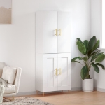 Credenza Bianco Lucido 69,5x34x180 cm in Legno Multistrato