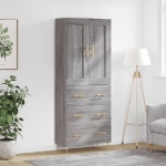 Credenza Grigio Sonoma 69,5x34x180 cm in Legno Multistrato