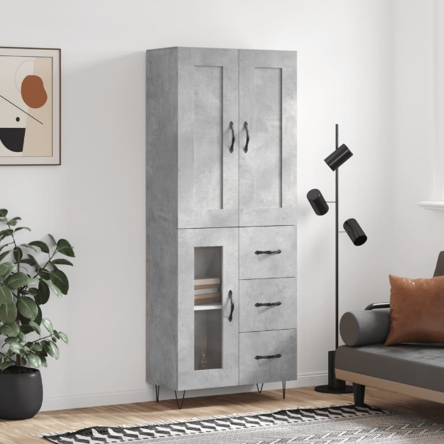 Credenza Grigio Cemento 69,5x34x180 cm in Legno Multistrato