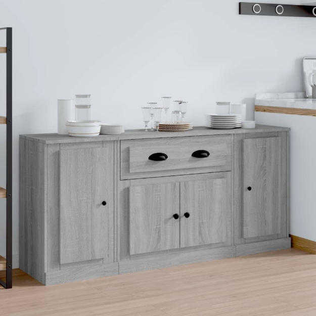 Credenze 3 pz Grigio Sonoma in Legno Multistrato