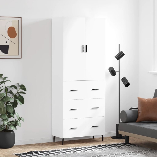 Credenza Bianco Lucido 69,5x34x180 cm in Legno Multistrato