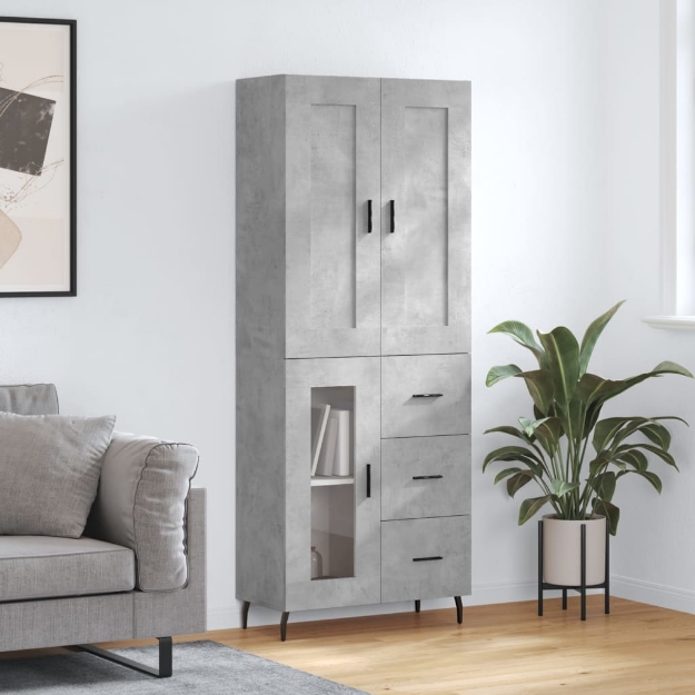 Credenza Grigio Cemento 69,5x34x180 cm in Legno Multistrato