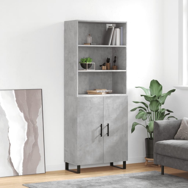 Credenza Grigio Cemento 69,5x34x180 cm in Legno Multistrato