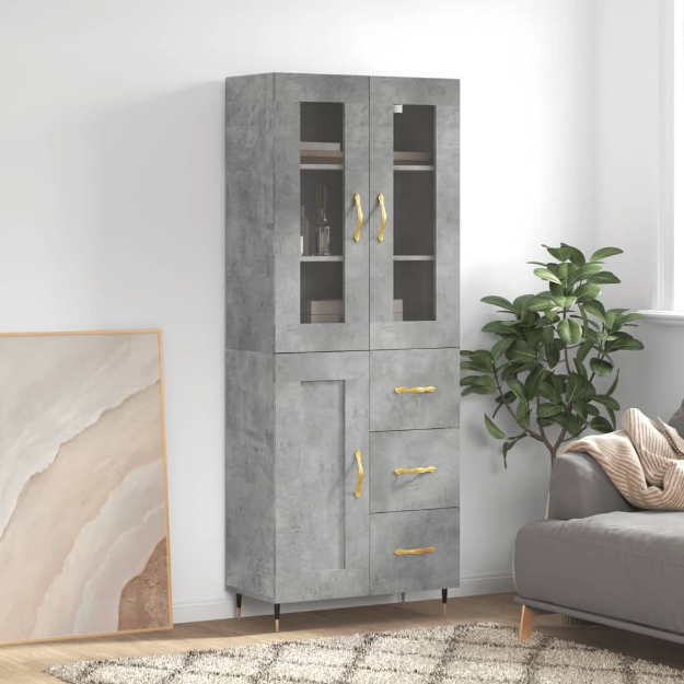 Credenza Grigio Cemento 69,5x34x180 cm in Legno Multistrato