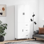 Credenza Bianco Lucido 69,5x34x180 cm in Legno Multistrato