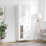 Credenza Bianco Lucido 69,5x34x180 cm in Legno Multistrato