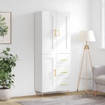 Credenza Bianco Lucido 69,5x34x180 cm in Legno Multistrato