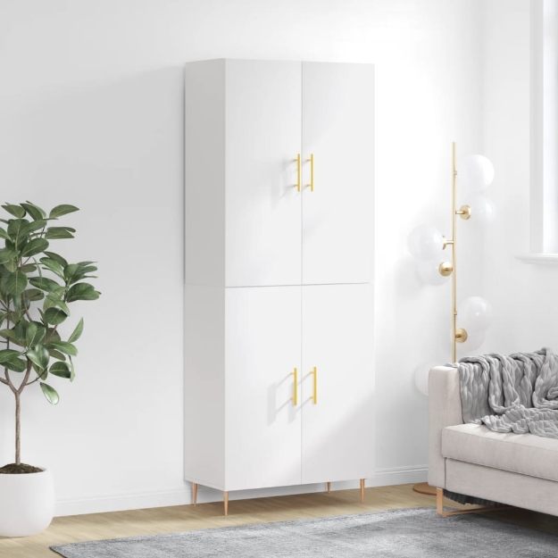 Credenza Bianco Lucido 69,5x34x180 cm in Legno Multistrato