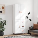 Credenza Bianco Lucido 69,5x34x180 cm in Legno Multistrato