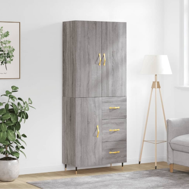 Credenza Grigio Sonoma 69,5x34x180 cm in Legno Multistrato