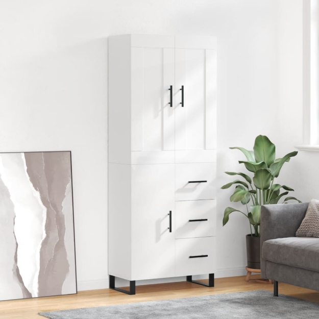 Credenza Bianco Lucido 69,5x34x180 cm in Legno Multistrato