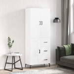 Credenza Bianco Lucido 69,5x34x180 cm in Legno Multistrato