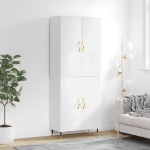 Credenza Bianco Lucido 69,5x34x180 cm in Legno Multistrato