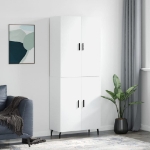 Credenza Bianco Lucido 69,5x34x180 cm in Legno Multistrato