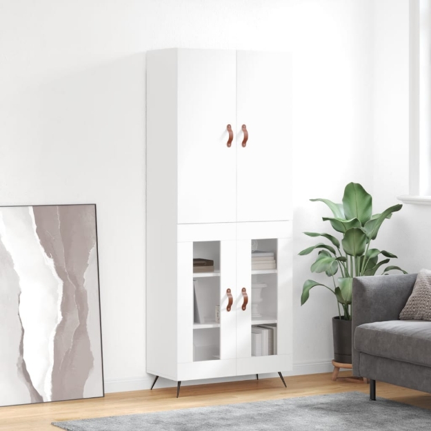 Credenza Bianco Lucido 69,5x34x180 cm in Legno Multistrato