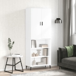 Credenza Bianco Lucido 69,5x34x180 cm in Legno Multistrato