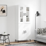 Credenza Bianco Lucido 69,5x34x180 cm in Legno Multistrato