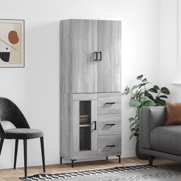 Credenza Grigio Sonoma 69,5x34x180 cm in Legno Multistrato