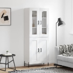 Credenza Bianco Lucido 69,5x34x180 cm in Legno Multistrato