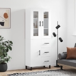 Credenza Bianco Lucido 69,5x34x180 cm in Legno Multistrato