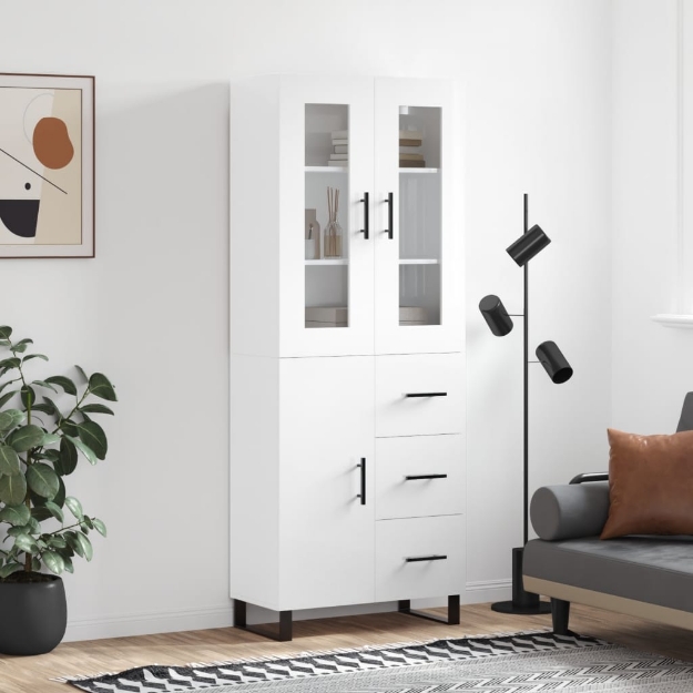 Credenza Bianco Lucido 69,5x34x180 cm in Legno Multistrato