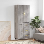 Credenza Grigio Sonoma 69,5x34x180 cm in Legno Multistrato