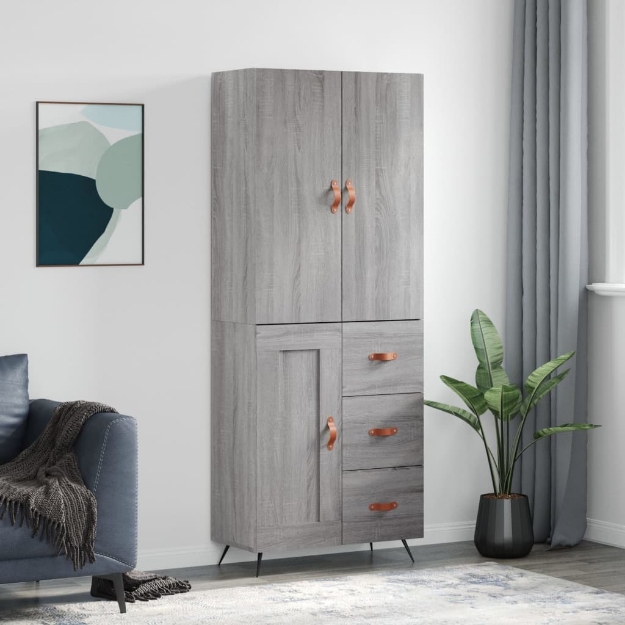 Credenza Grigio Sonoma 69,5x34x180 cm in Legno Multistrato