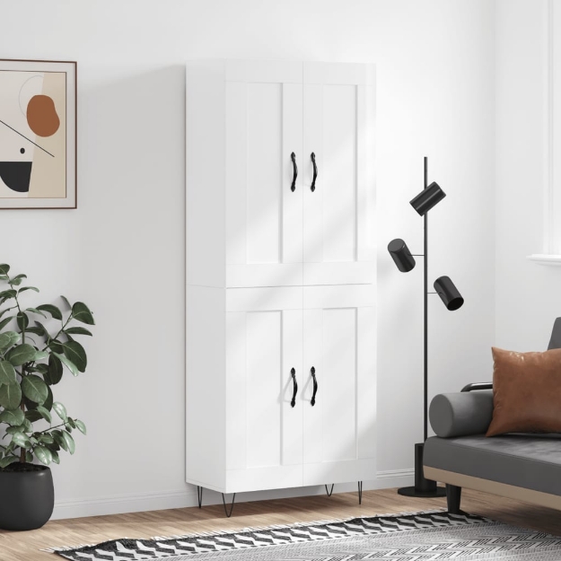 Credenza Bianco Lucido 69,5x34x180 cm in Legno Multistrato