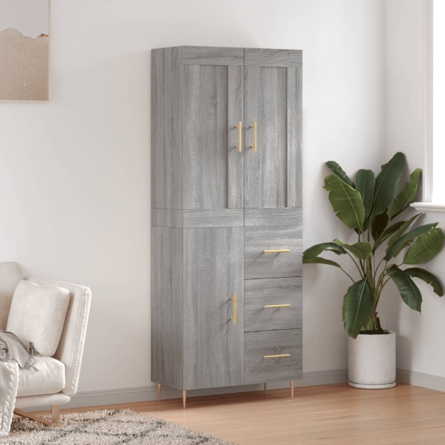 Credenza Grigio Sonoma 69,5x34x180 cm in Legno Multistrato