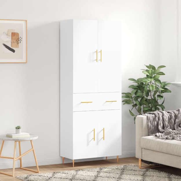 Credenza Bianco Lucido 69,5x34x180 cm in Legno Multistrato