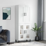 Credenza Bianco Lucido 69,5x34x180 cm in Legno Multistrato