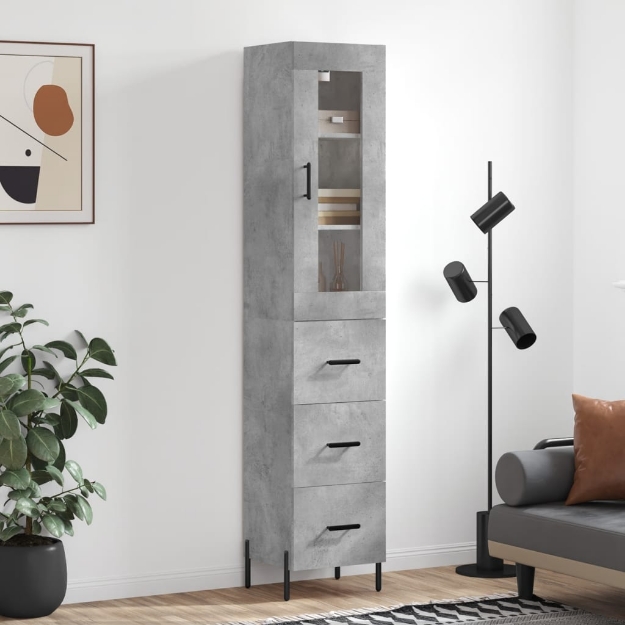 Credenza Grigio Cemento 34,5x34x180 cm in Legno Multistrato