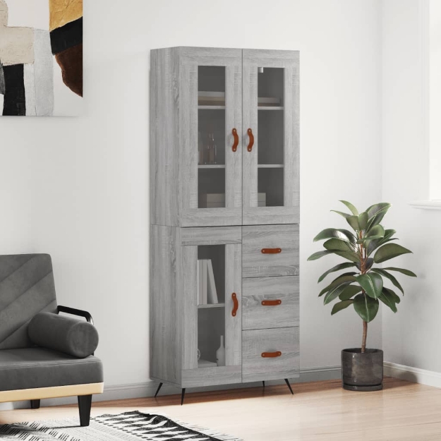 Credenza Grigio Sonoma 69,5x34x180 cm in Legno Multistrato