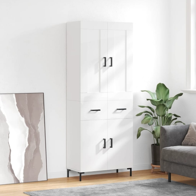 Credenza Bianco Lucido 69,5x34x180 cm in Legno Multistrato