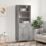 Credenza Grigio Sonoma 69,5x34x180 cm in Legno Multistrato