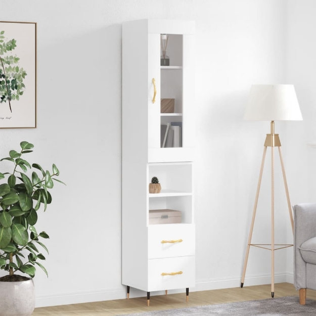 Credenza 34,5x34x180 cm in Legno Multistrato Bianco Lucido