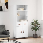 Credenza Bianco Lucido 69,5x34x180 cm in Legno Multistrato