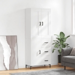 Credenza Bianco Lucido 69,5x34x180 cm in Legno Multistrato