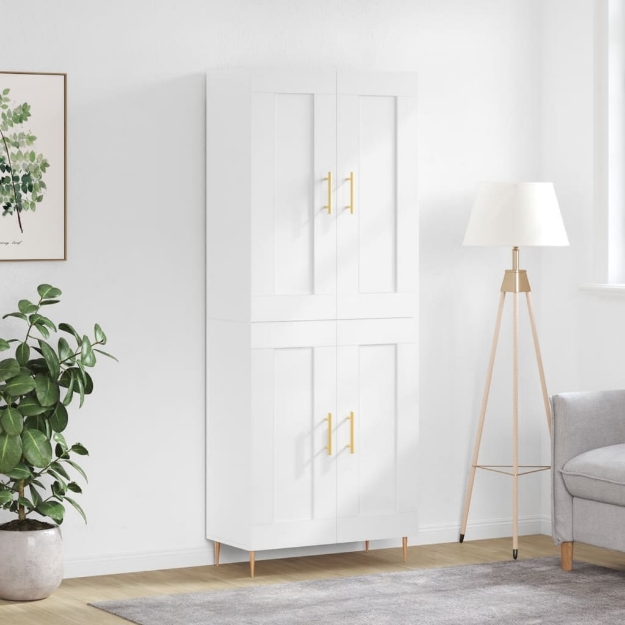 Credenza Bianco Lucido 69,5x34x180 cm in Legno Multistrato