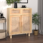 Credenza Marrone 60x30x75cm Legno Massello Pino Rattan Naturale