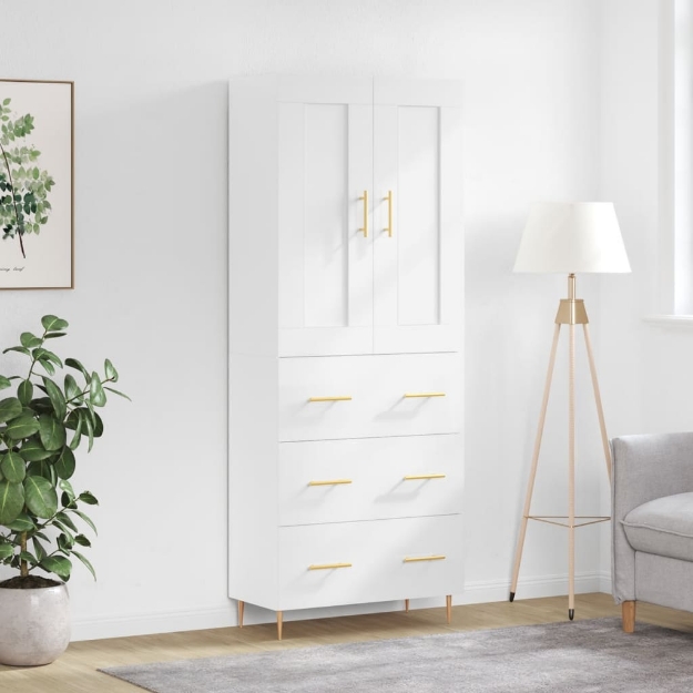 Credenza Bianco Lucido 69,5x34x180 cm in Legno Multistrato