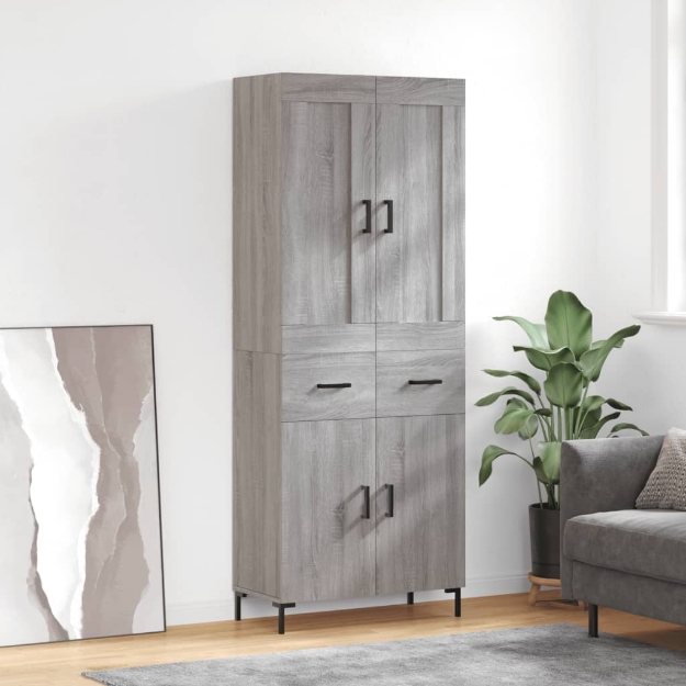 Credenza Grigio Sonoma 69,5x34x180 cm in Legno Multistrato