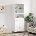 Credenza Bianco Lucido 69,5x34x180 cm in Legno Multistrato