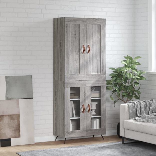 Credenza Grigio Sonoma 69,5x34x180 cm in Legno Multistrato