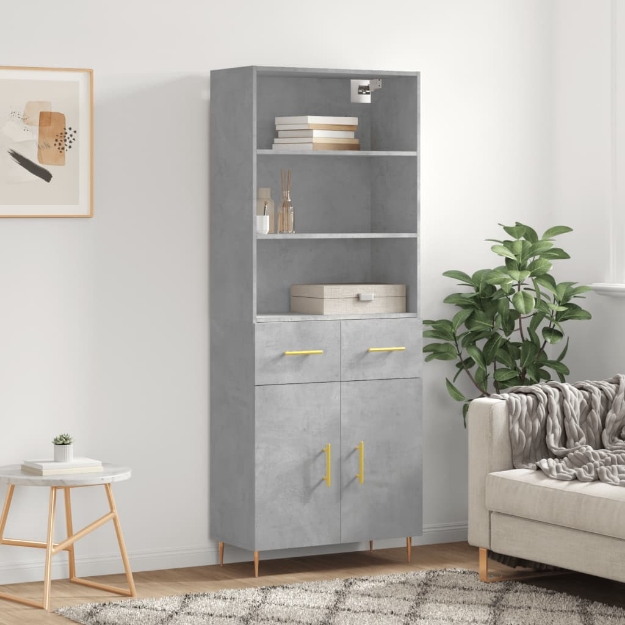 Credenza Grigio Cemento 69,5x34x180 cm in Legno Multistrato