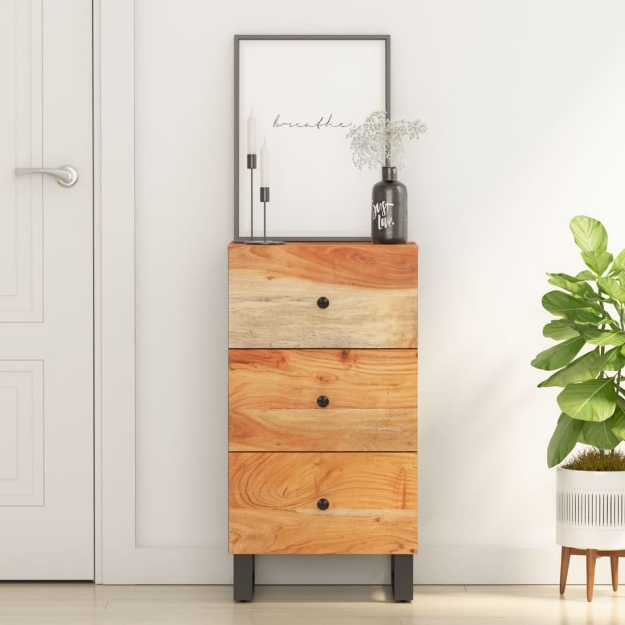 Credenza con 3 Cassetti 40x33,5x75 cm Legno Massello di Acacia