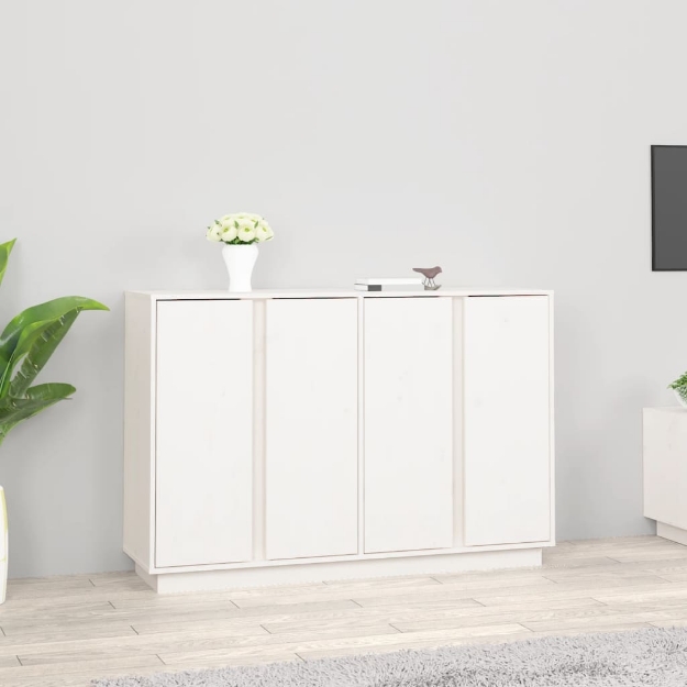 Credenza Bianca 120x35x80 cm in Legno Massello di Pino