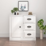 Credenza Bianco Lucido 70x35,5x67,5 cm in Legno Multistrato