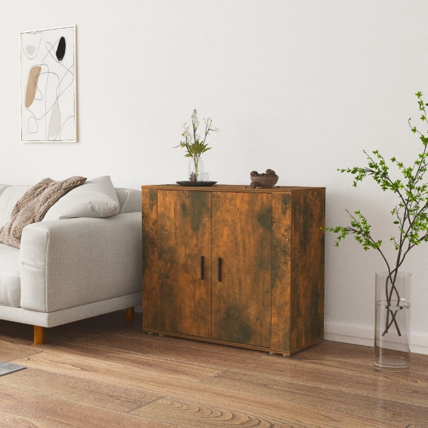 Credenza Rovere Fumo 80x33x70 cm in Legno Multistrato