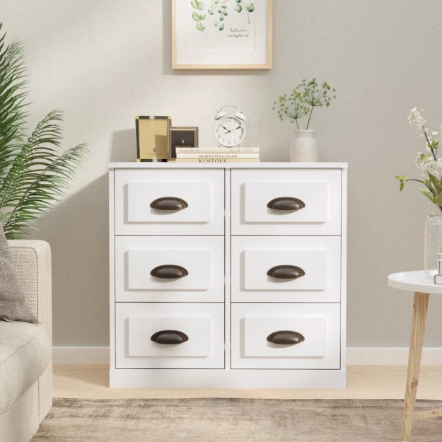 Credenza Bianco Lucido 70x35,5x67,5 cm in Legno Multistrato